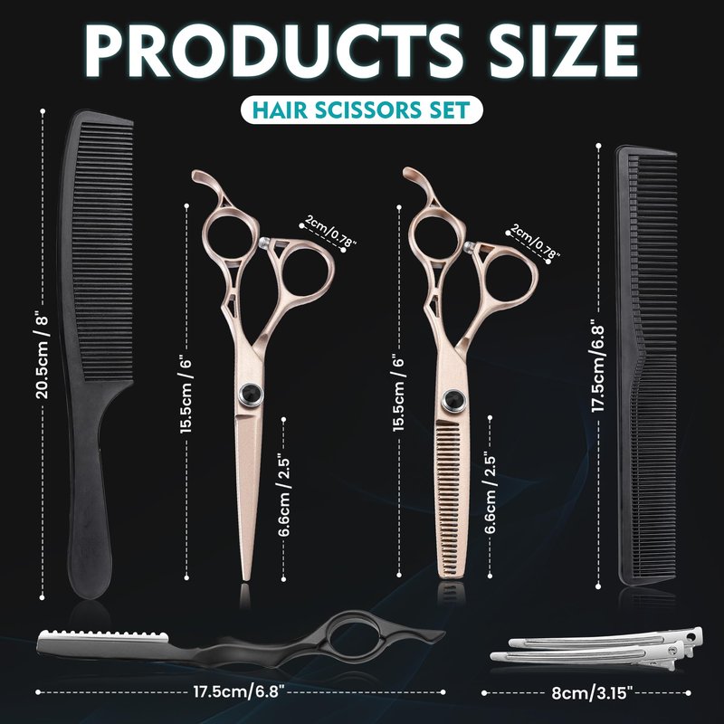 Dragon Creek Hair Cutting Thinning Scissors Set Haircut Texturizing Blending Hairdressing Shear Kit Professional for Stylist, Hairdresser, Men, Women, Kids Salon Barber Home Rose Gold 9pcs 6"