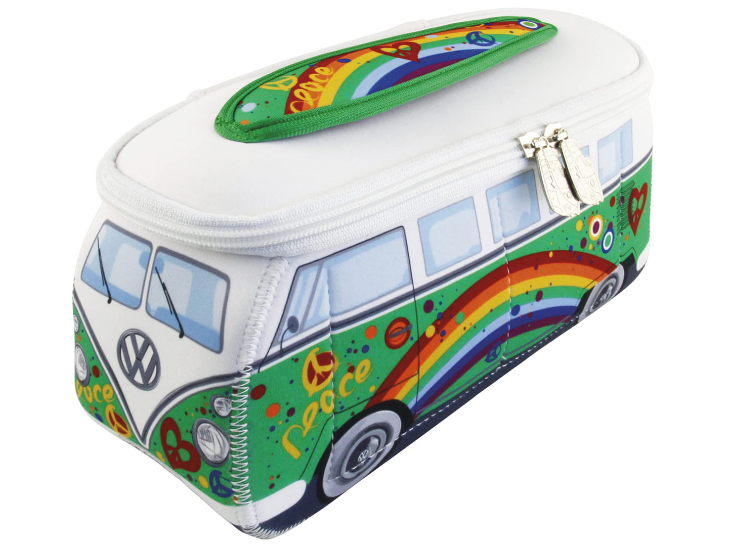 BRISA VW Collection - Volkswagen Neoprene Universal Makeup Cosmetics Toiletry Travel Pharmacy Bag in T1 Bus Design (Peace/Green) (Small (9.1 x 4.3 x 3.1 inches))