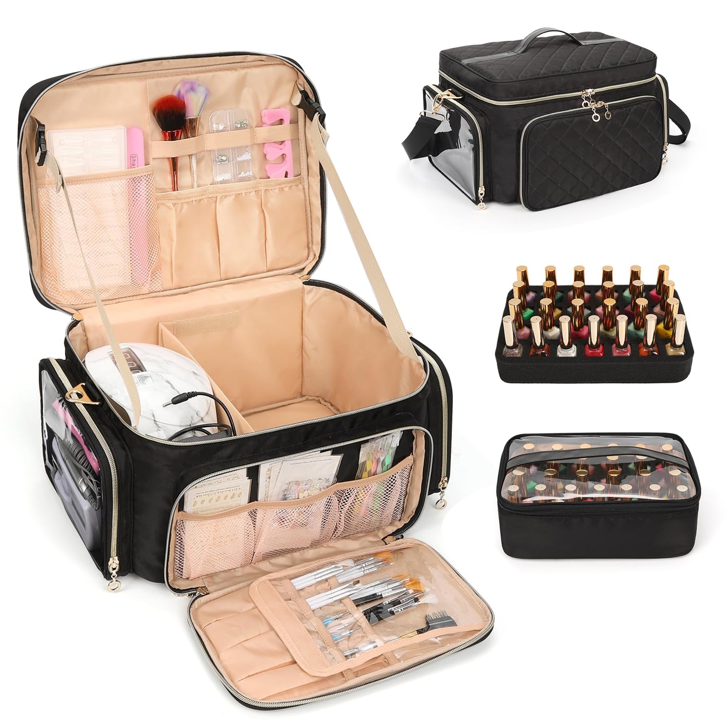 Bagmoly Nail Polish Organizer, Nail Polish Storage Holds 50-70 Bottles & Nail Lamp, Portable Travel Nail Kit Storage Carrying Case Fits Nail Suppiles, Gift for Manicurist, Grils (Black)