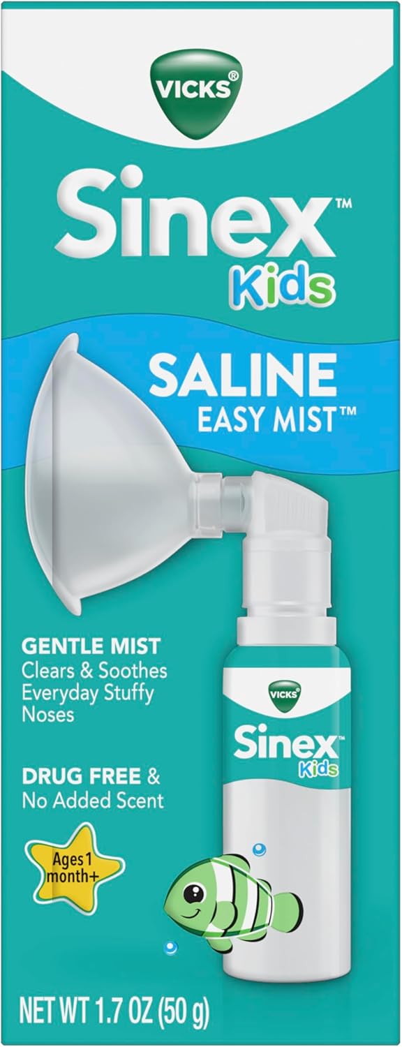 Vicks Sinex Kids Saline Mist - Drug-Free Nasal Relief for Stuffy Noses | Safe for Ages 1 Month+, 1.7 OZ