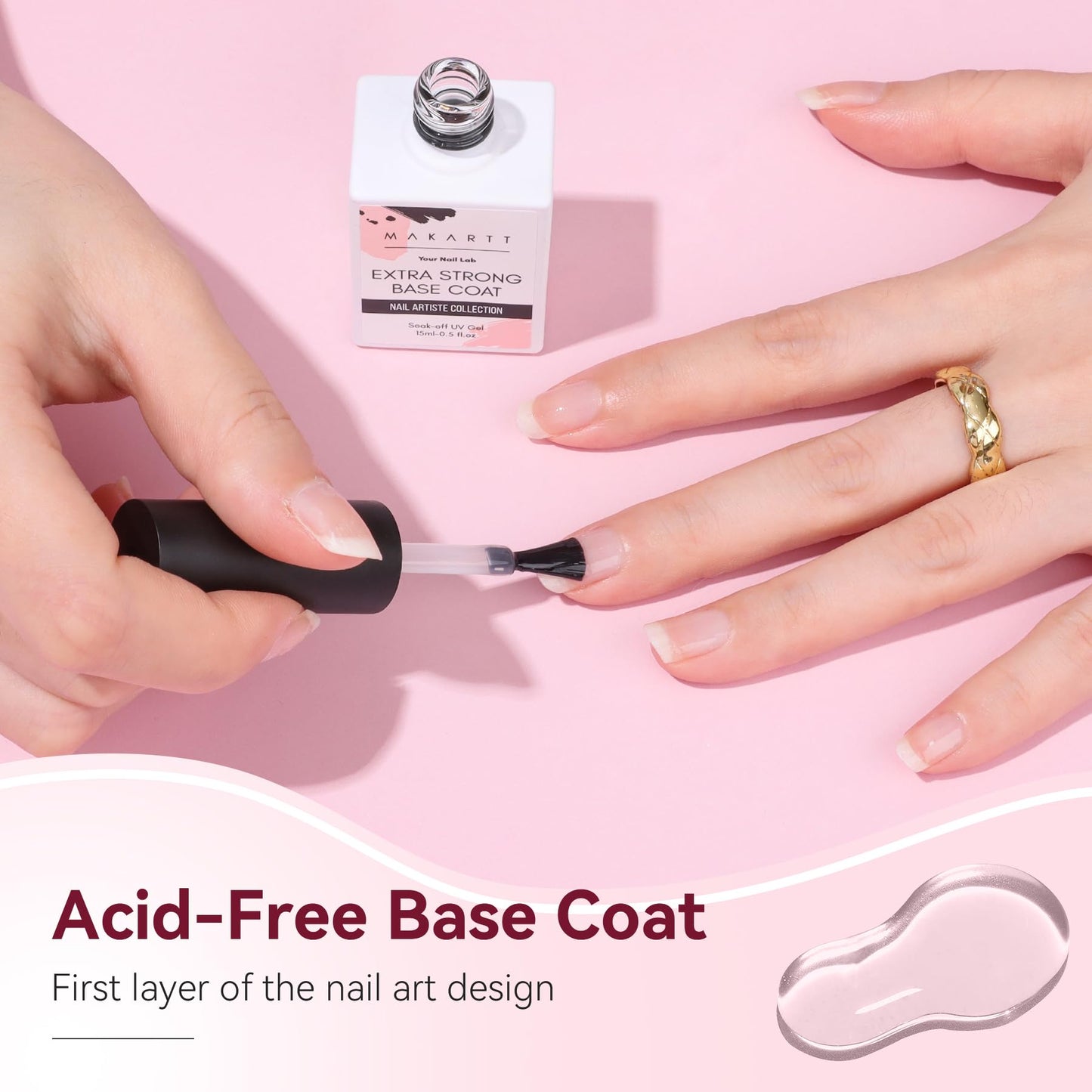 Makartt Base Coat Nail Polish 15ml – Extra Strong, Long-Lasting Gel Base Coat & Nail Glue for Small Nail Charms, Press-On Nails, UV/LED Lamp Required, Clear Foundation for Salon & DIY Home Use