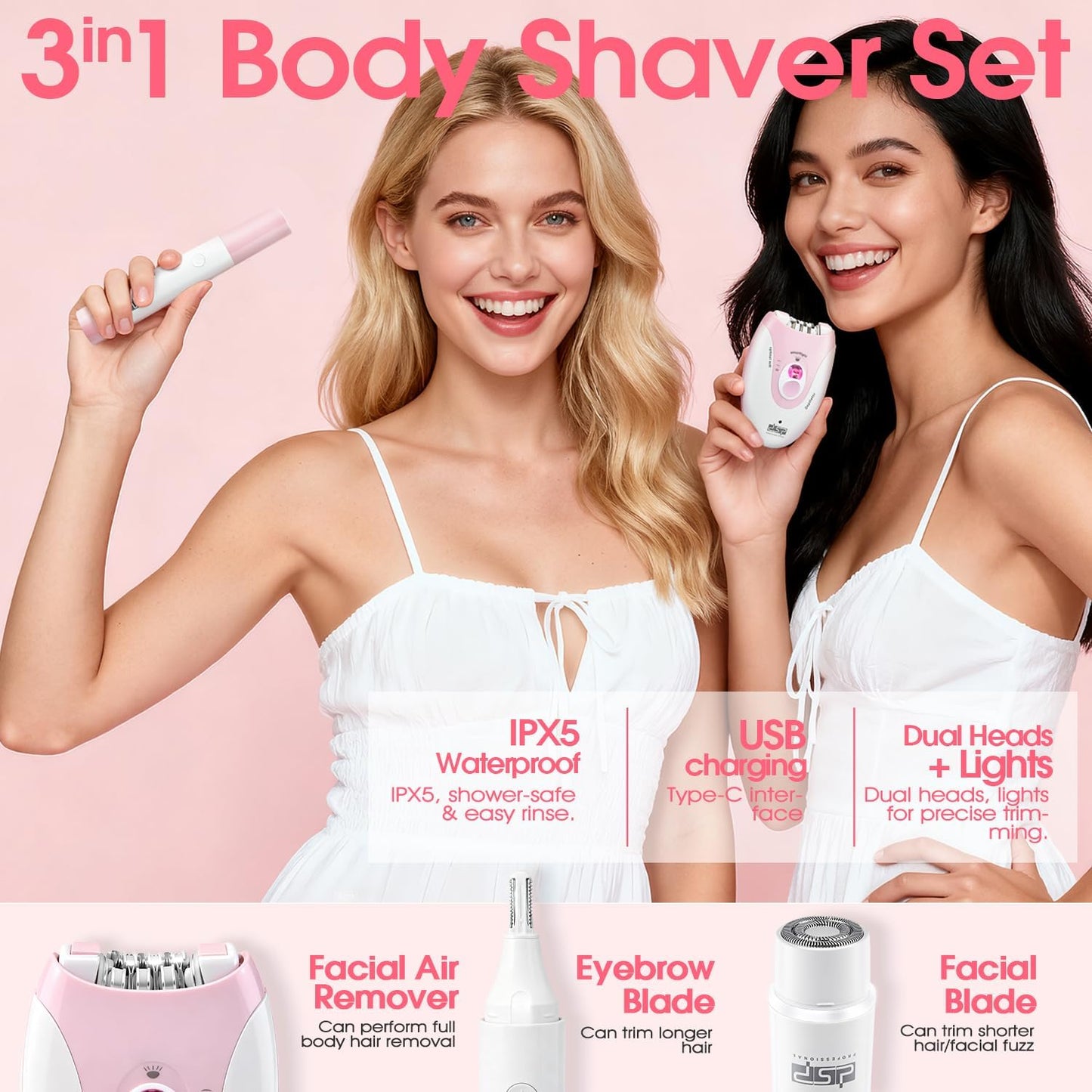 Epilators for Women - 2-Speed Hair Removal & Eyebrow Trimmer | Facial & Body Shaver for Legs, Face, Bikini, Arms