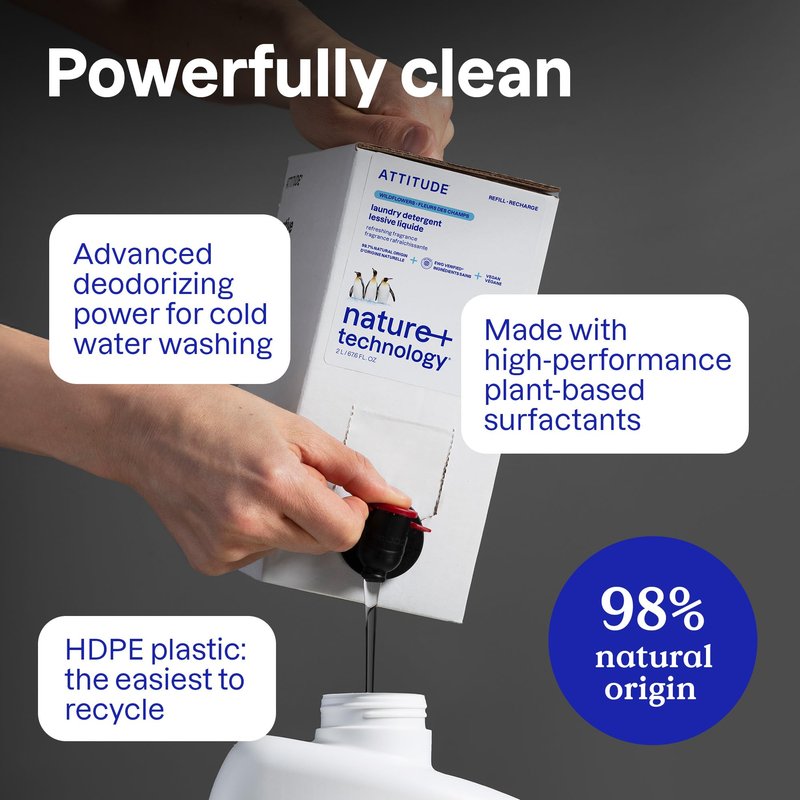 ATTITUDE Liquid Laundry Detergent, EWG Verified, HE Compatible, Plant-Based & Vegan, Natural Laundry Soap, Unscented, 40 Loads, 67.6 Fl Oz