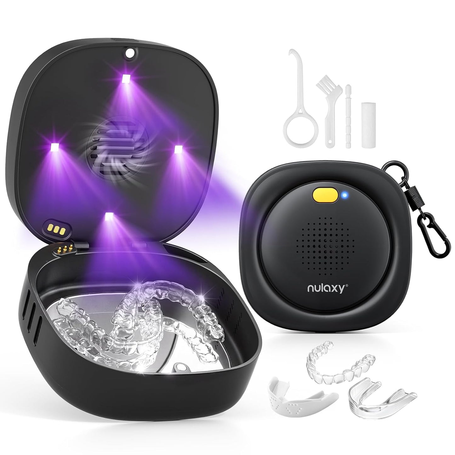 Nulaxy UVC Retainer Case - Portable Magnetic Closure Aligner Box with Fan, Mirror & Tool | Compatible with Invisalign