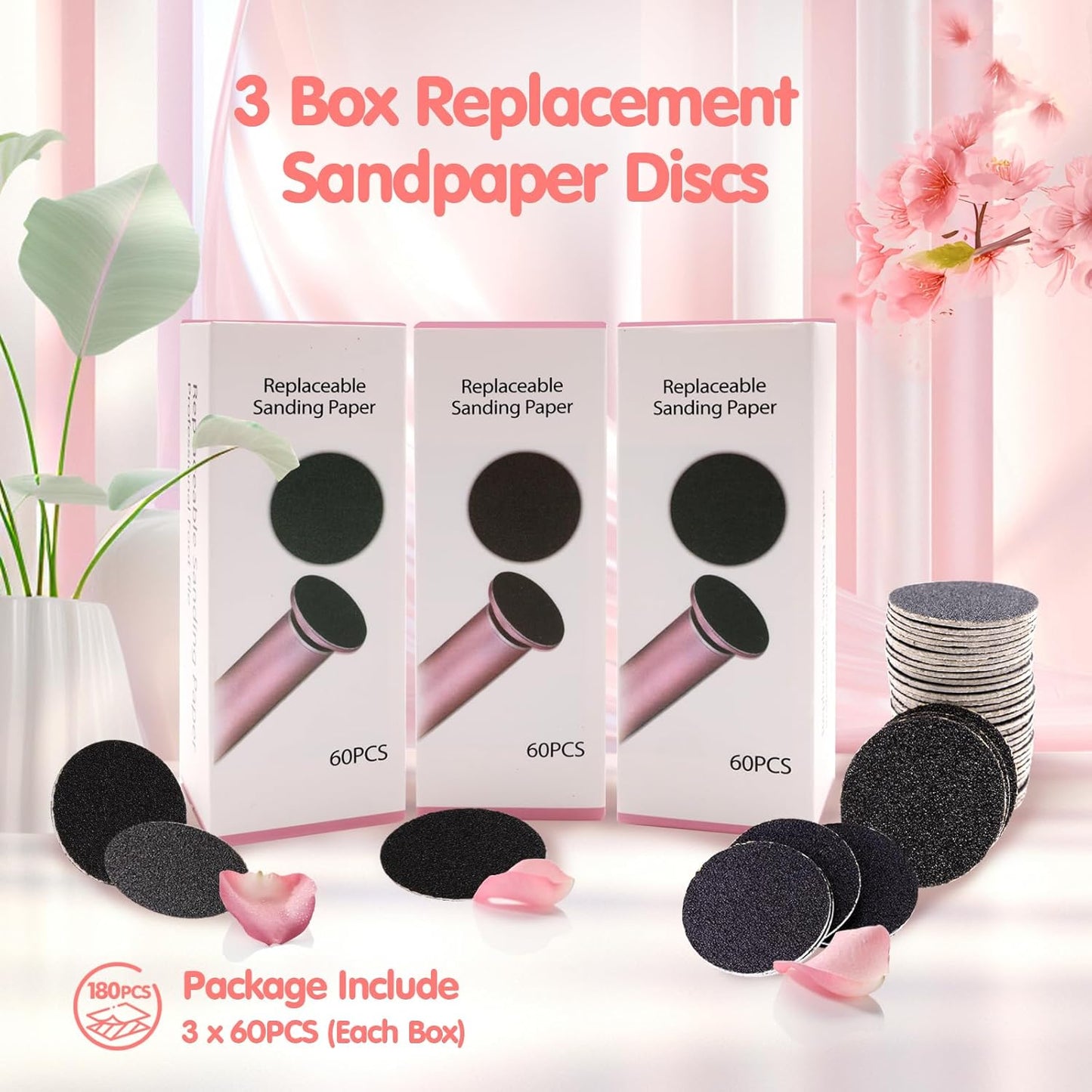 Self-Adhesive Foot File Replacement Pads - 180PCS Sandpaper Discs with 80/100/180 Grit for Smooth Feet
