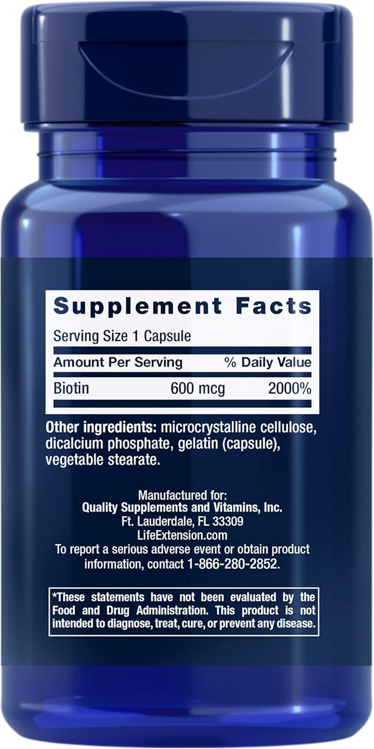 Biotin 600 mcg Vitamin B7 Supplement for Healthy Hair & Nails - Gluten-Free, Non-GMO | 100 Capsules