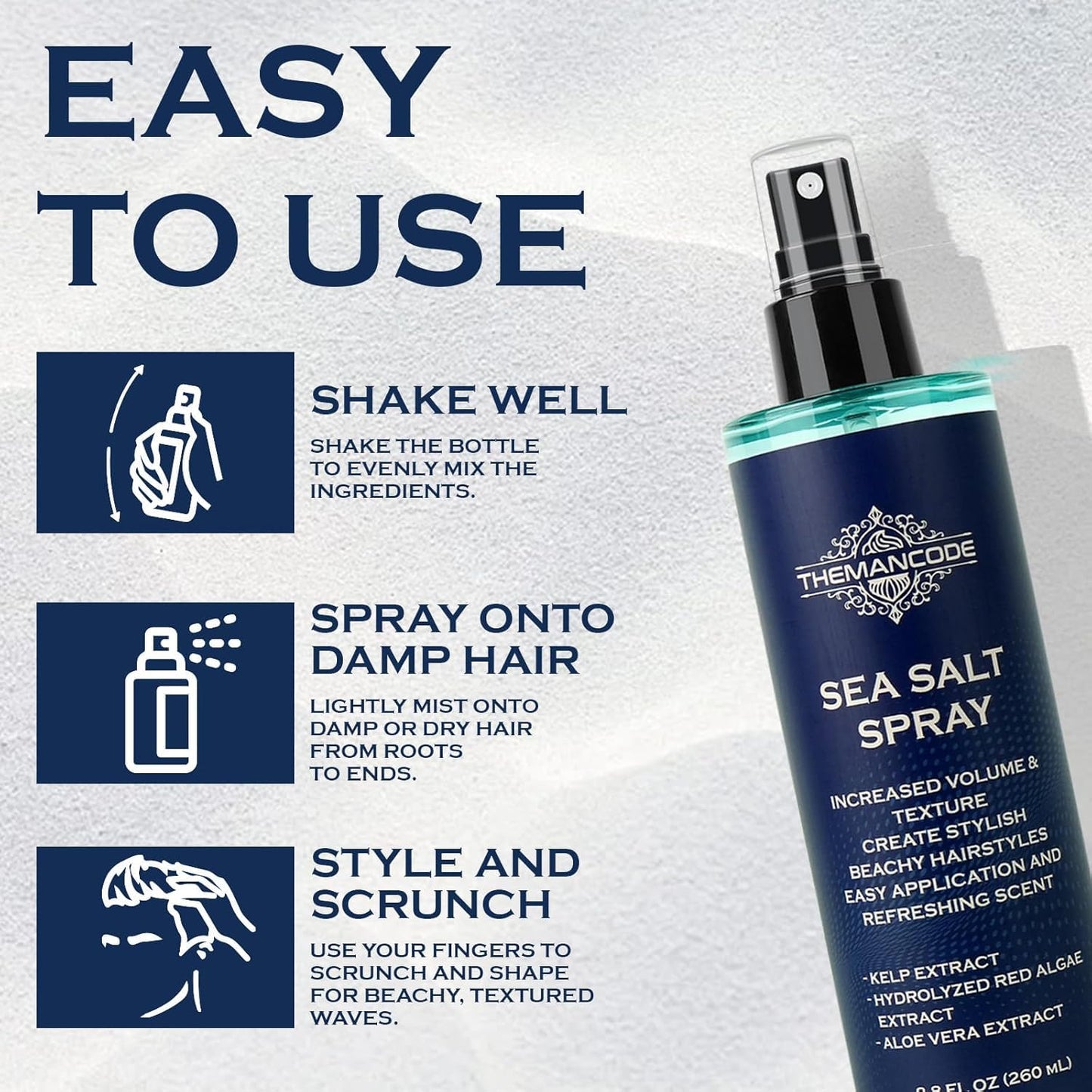 THEMANCODE Sea Salt Spray for Men, Texturizing Hairspray, Travel Essentials, Beach Vacation Essentials, Surf Spray Adds Instant Volume, Travel Essentials, Hair Gifts for Men, 8.8 Oz