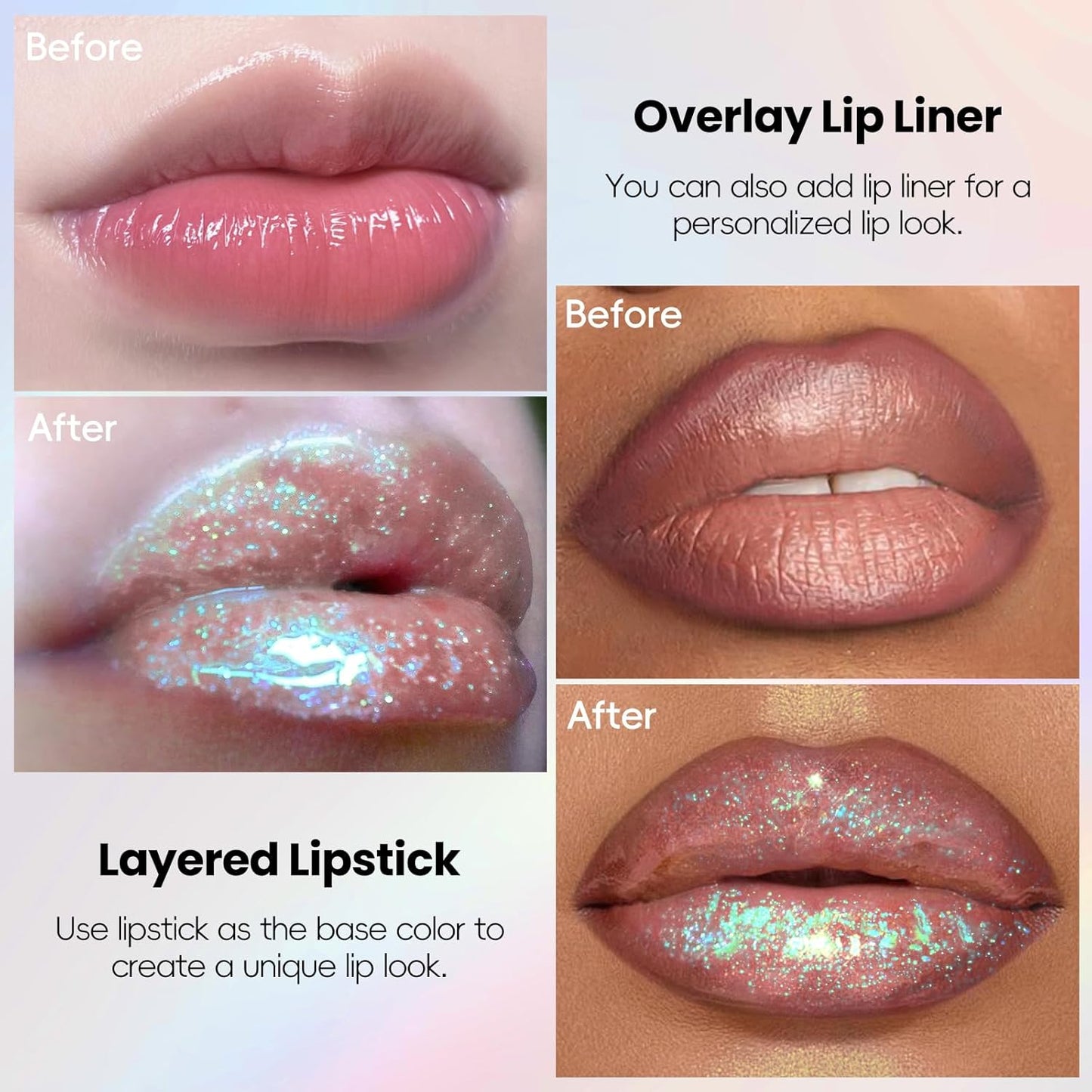 HOSAILY Blue Green Glitter Lip Gloss - Moisturizing Holographic Shimmer Liquid Lipstick | Long-Lasting Metallic Finish