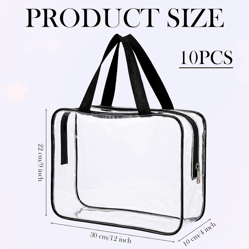 Large Clear Makeup Bag - 10 Pack Travel Toiletry Zipper Pouch | PVC Cosmetic Organizer with Handle