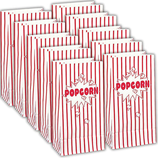 Red and White Striped Popcorn Bags - 10" x 5", 10 Pcs
