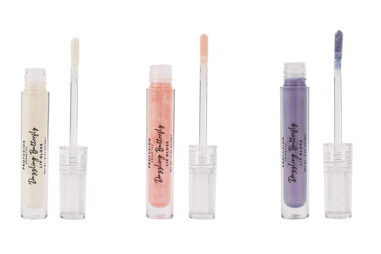 Profusion Cosmetics Daggling Butterfly Glassy Lip Gloss Set - 3-Piece Hydrating Gloss Trio with Sheer & Shimmer Tint, Long Wearing Elegance, Lightweight & Pocket-Sized Tube