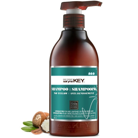 Saryna Key No Yellow Shampoo with Shea Butter – Purple Toning Shampoo for Blonde, Gray & Bleached Hair, Neutralizes Brassy Yellow Tones, Hydrating Color Care (300ml)