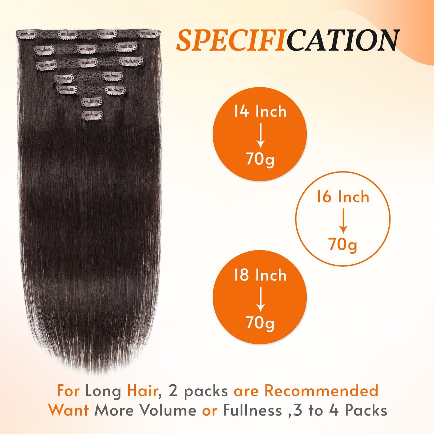 VKHAIR Clip in Hair Extensions Real Human Hair 16 inch, 7Pcs/70g Human Hair Clip in Extensions, Seamless Clip in Hair Extensions Human Hair #2 Dark Brown, 16 Inch