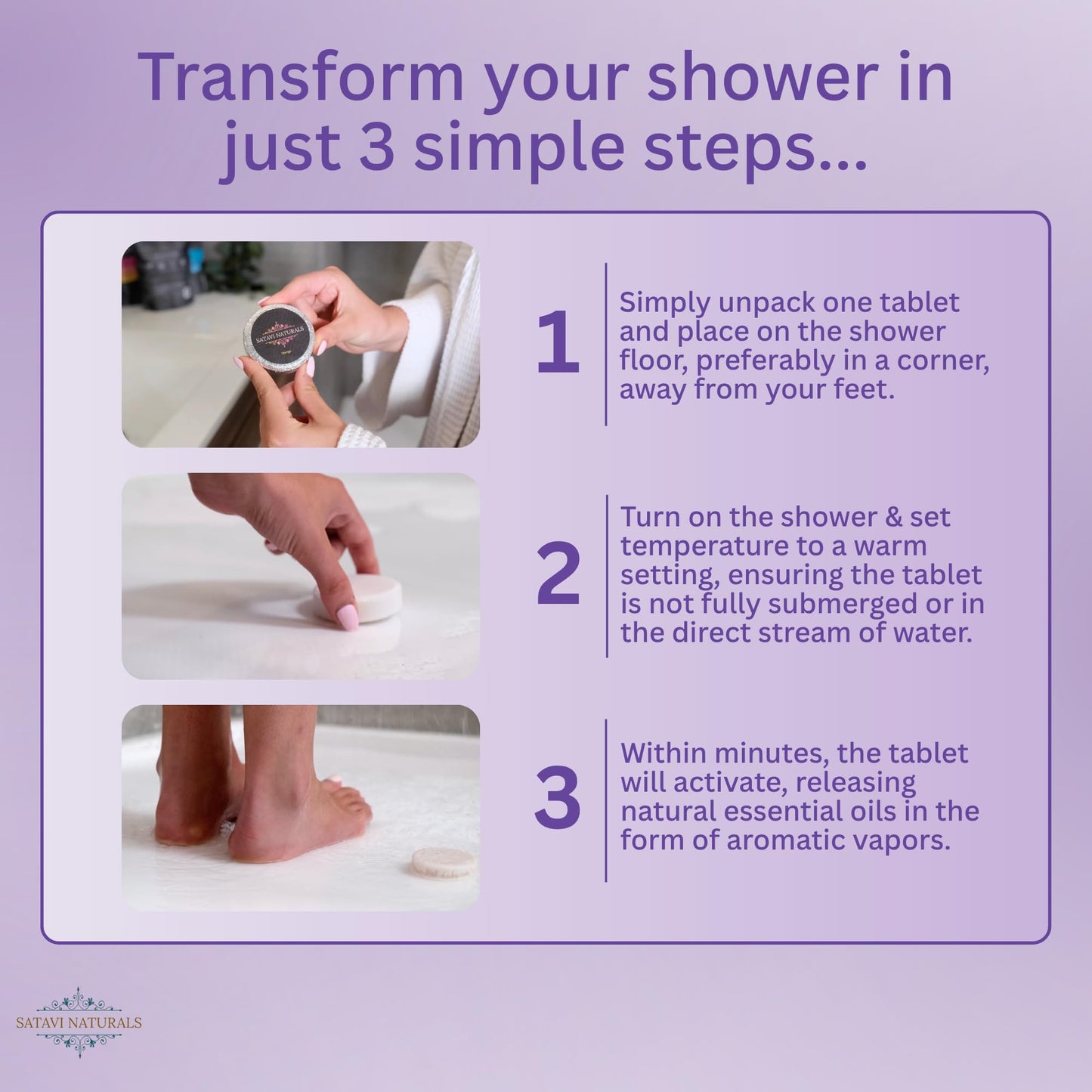 Satavi Naturals Lavender Shower Steamers (15-Pack) - Aromatherapy Valentine’s Day Gifts - Natural Essential Oil Spa Tablets for Relaxation & Stress Relief