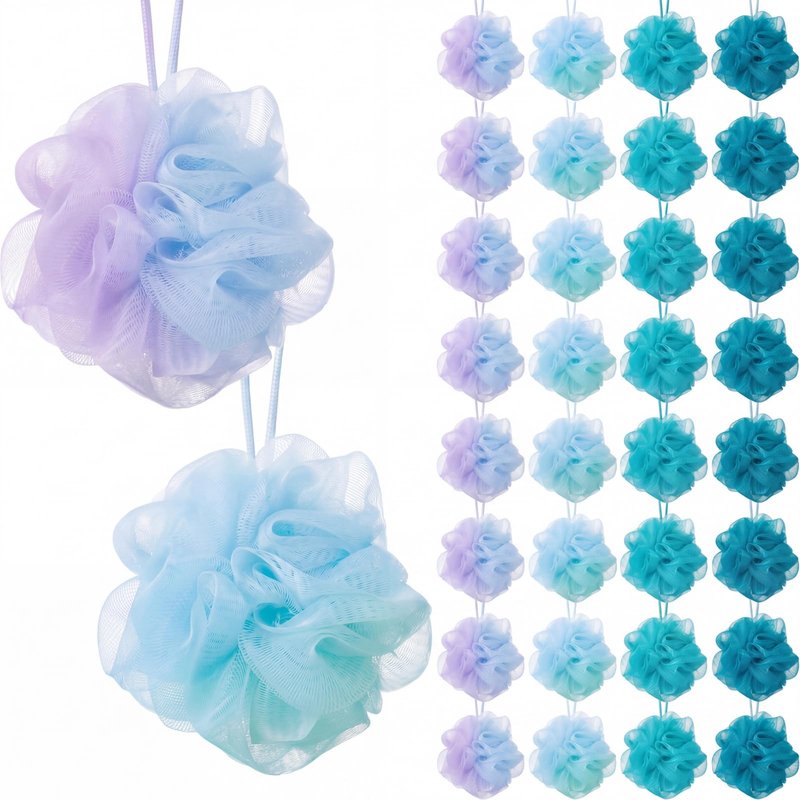 Sunnyray 100 Pcs Loofahs Bulk Bath Sponge Shower Luffas Exfoliating Body Scrubber Packs Soft Mesh Loofahs Balls Travel Cleaning Wash Puff Bathing Accessories for Women Men, 20g (Mixedcolor)