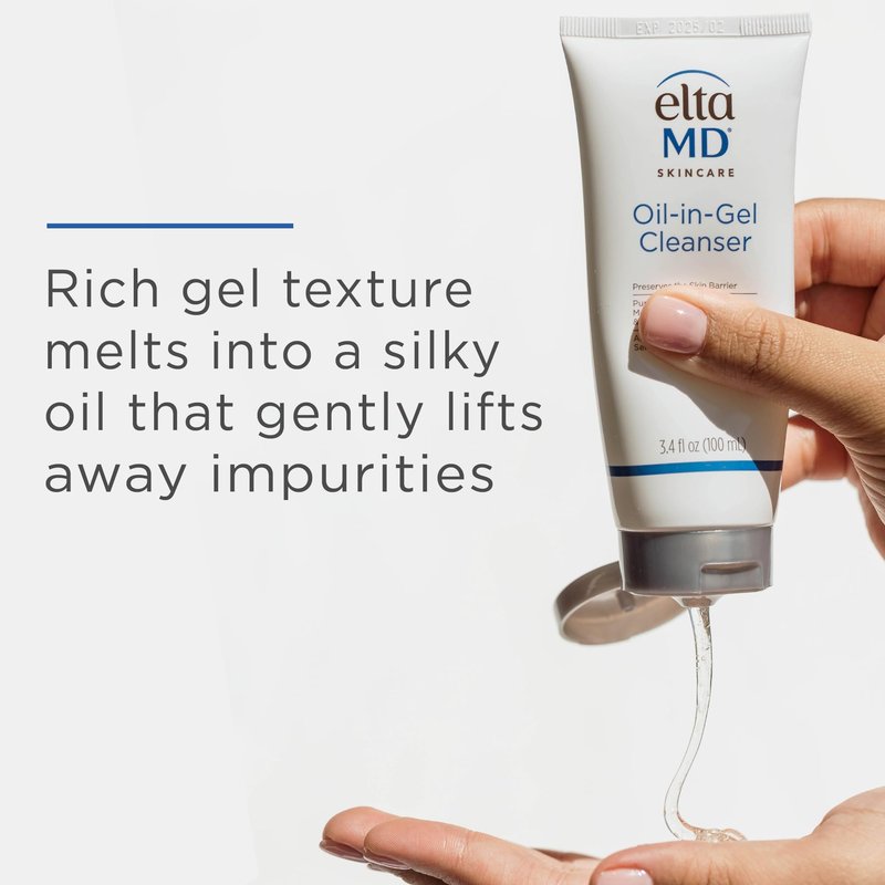 EltaMD Oil-In-Gel Facial Cleanser, Daily Gentle Face Cleanser, Removes Long-Wear Makeup, Sunscreen, and Sweat, Cleansing Oil For Face, 3.4 oz Tube