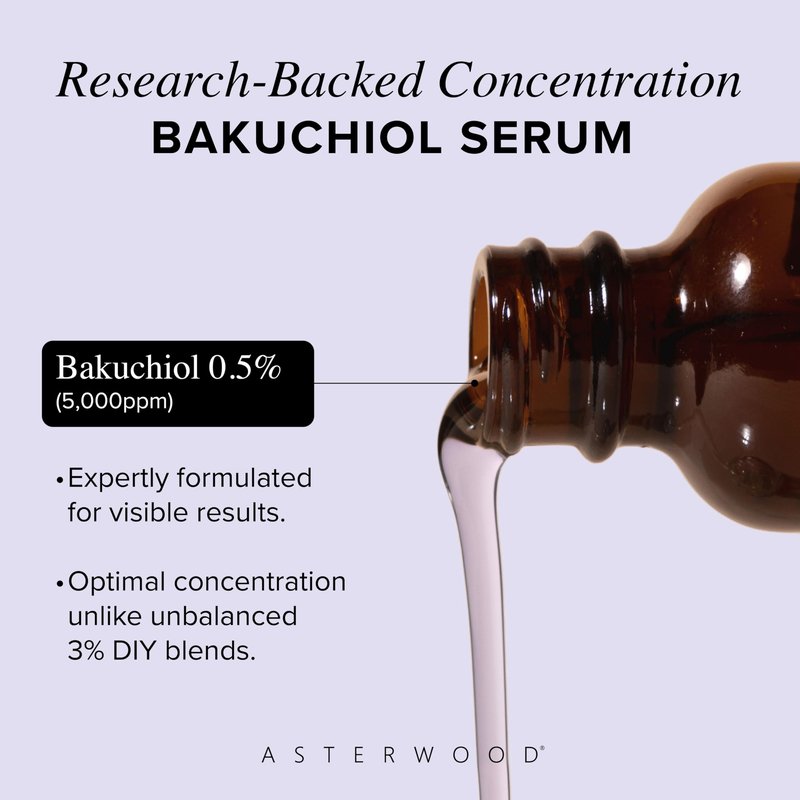 Asterwood Bakuchiol Serum for Face - Retinol Alternative - Plumping, Anti-Aging, Wrinkle Reducing - Fragrance-Free - 2 Fl Oz