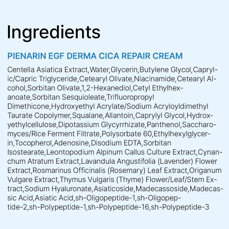 PIENARIN Korean EGF Derma Cica Repair Cream – Anti-Aging Facial Moisturizer for Damaged Barrier, Sensitive & Redness-Prone Skin | Daily Hydrating Face Lotion for Dry, Irritated Skin (1.69 fl. oz.)