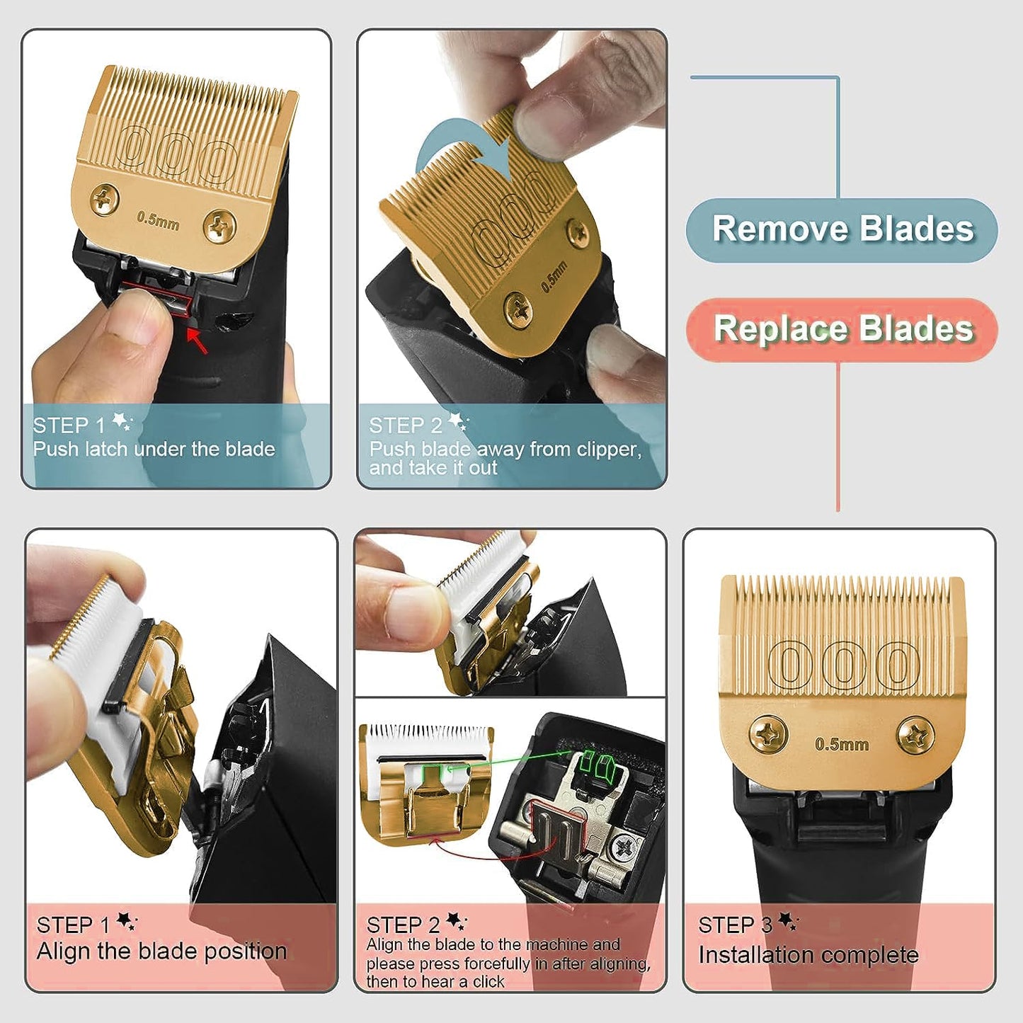 Detachable Replacement Ceramic Blades,Compatible with Andis/oster Classic 76/Star-Teq/Power-Teq/A5 Clipper (3-3/4)