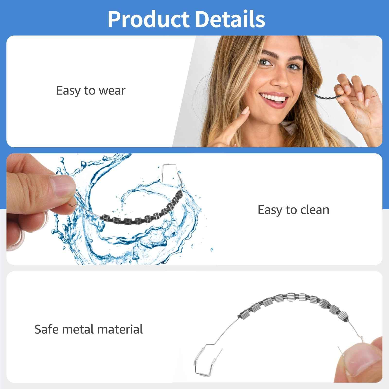 Temporary Fake Braces Kit, Metal Wire Brackets and Orthodontic Ligatures for Dental Students, Fashionable Black Braces for Teeth, Ideal for Practice and Classroom Demonstration
