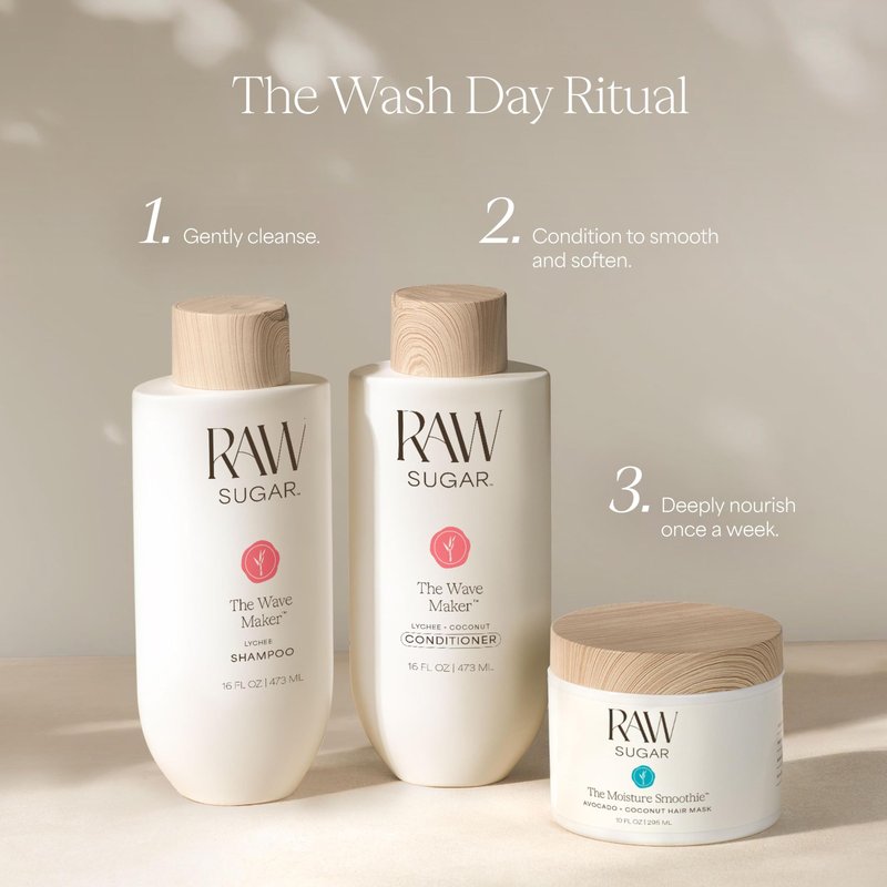 Raw Sugar The Wave Maker Shampoo and Conditioner Set and Coconut Mango Glow Body Wash (3 Products) A Complete Haircare and Skincare Bundle