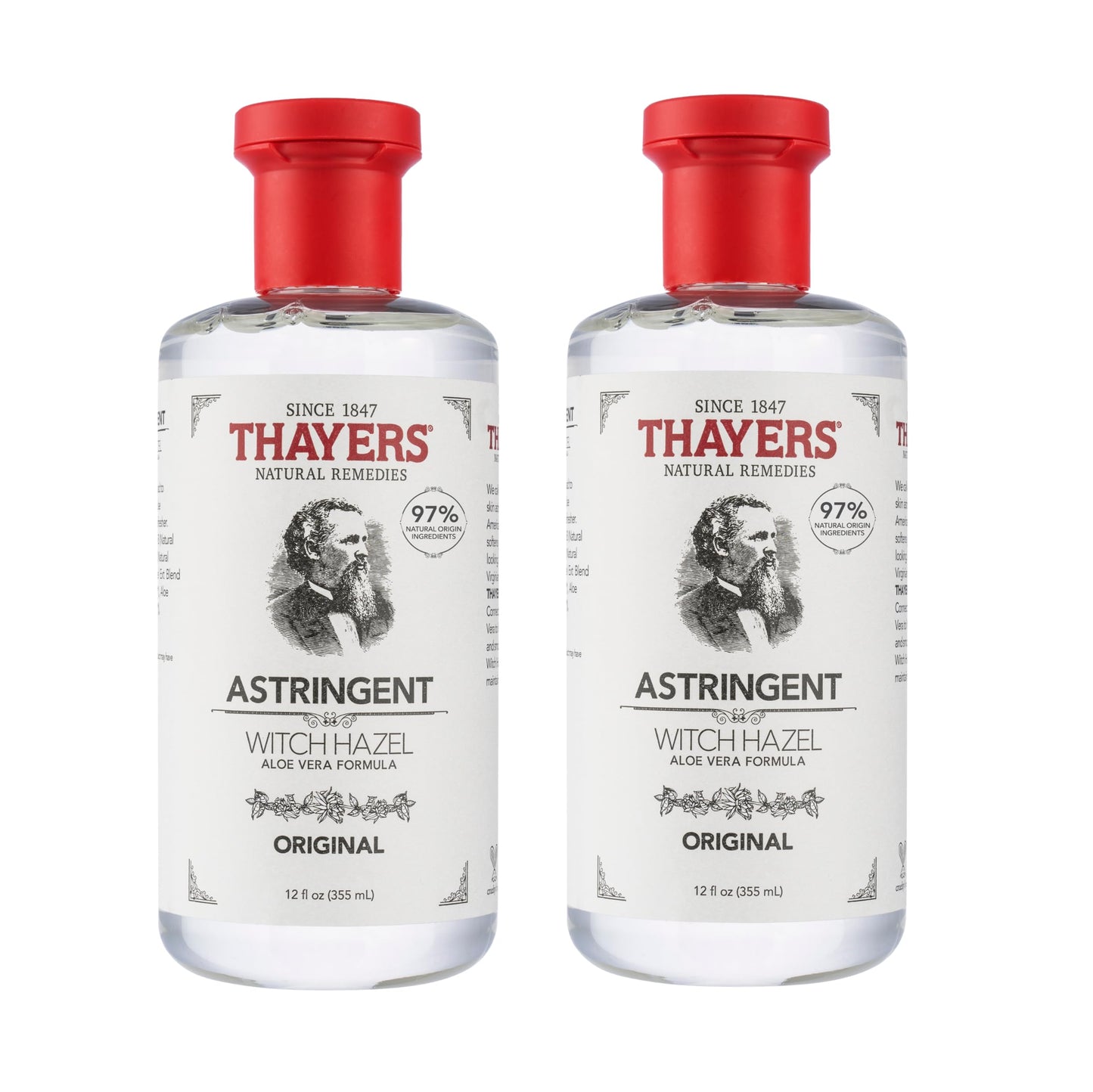 THAYERS Original Witch Hazel Astringent with Aloe Vera, 12 Oz (Pack of 2)