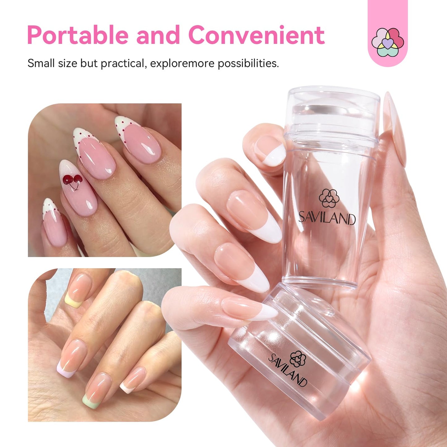 Saviland French Tip Nail Stamp: 4PCS Nail Art Stamper Kit Clear Silicone Nails Stamping Long & Short Jelly Stamper with Scrapers Nails Stamper Kit for French Manicure Home DIY Salon