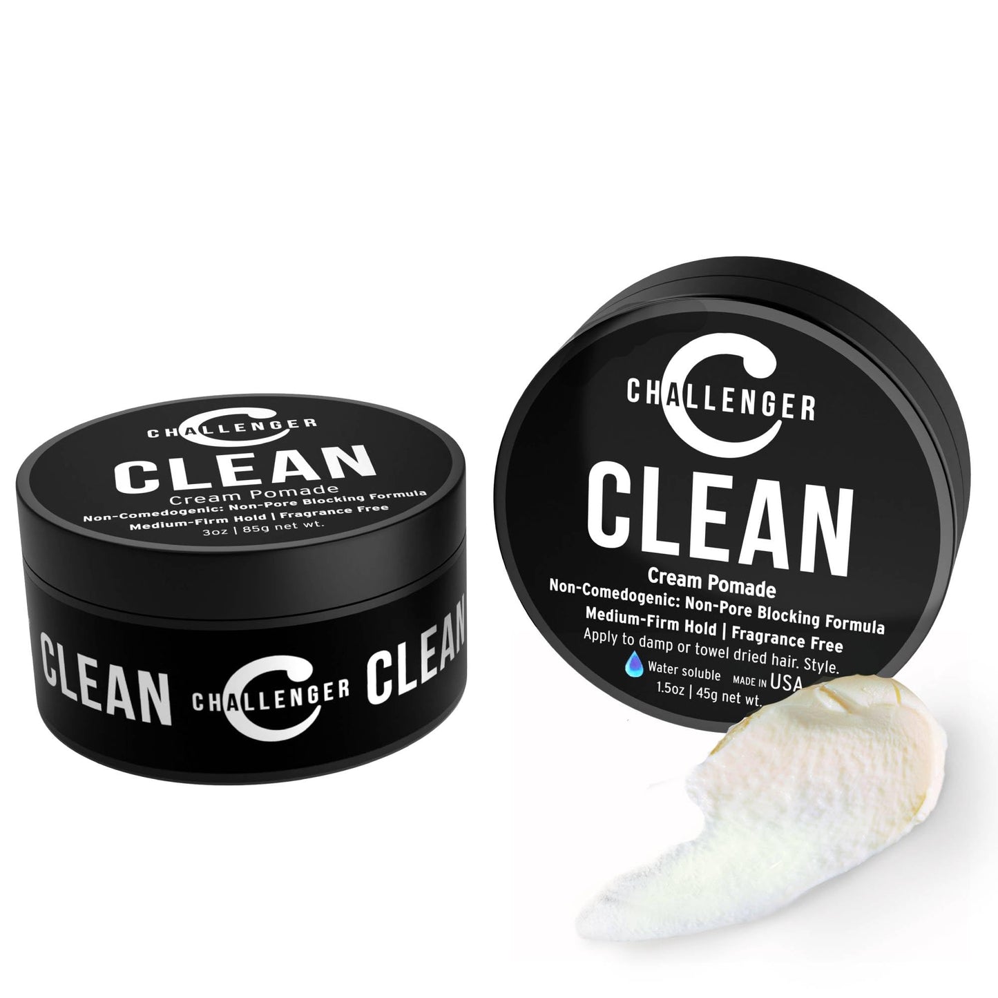Challenger Fragrance Free Cream Pomade Combo | Non-Comedogenic Styling Product | Unscented Hair Gel | Medium Firm Hold & Clean Ingredients | For All Hair Types | 3oz and 1.5oz Jars