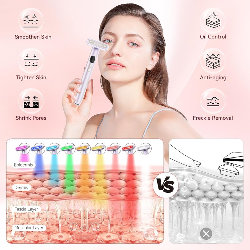 Red Light Therapy Wand - 9-in-1 Portable Facial Massager with Microcurrent & Vibration | Skincare Rejuvenation Tool for Women, Purple