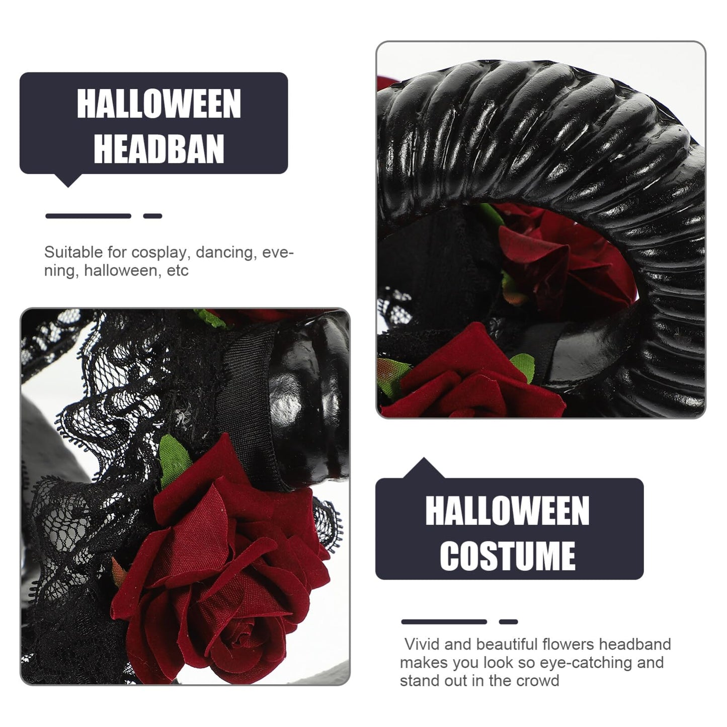 Beaupretty Gothic Restyle Sheep Horn Headband,Devil Floral Hornsn Headpiece Hair Accessories Hair Hoops Headdress for Halloween Cosplay