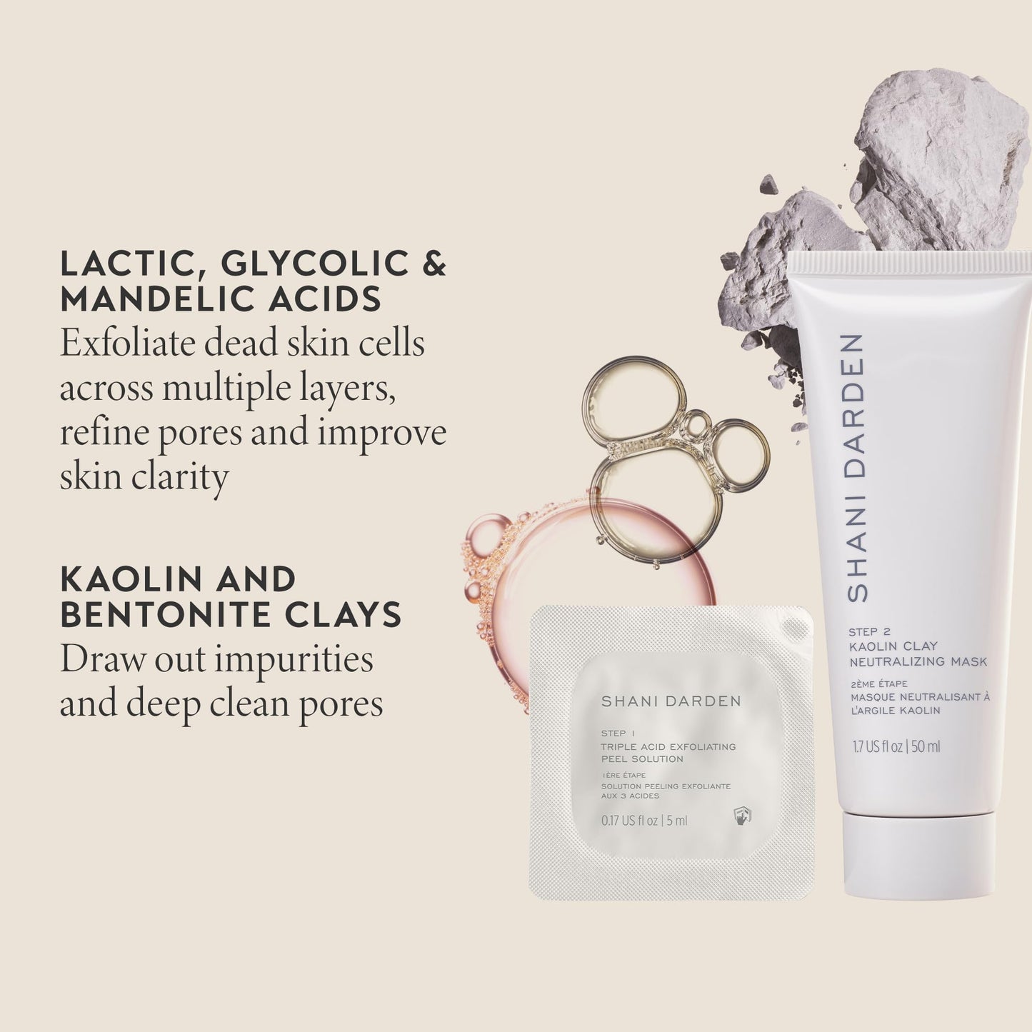 SHANI DARDEN SKIN CARE Triple Acid Peel, 2-Step Exfoliating Face Peel Treatment (2 Peels) with Mandelic, Lactic/Glycolic Acids, and Kaolin Clay Neutralizing Mask (0.5 fl oz) & Brush