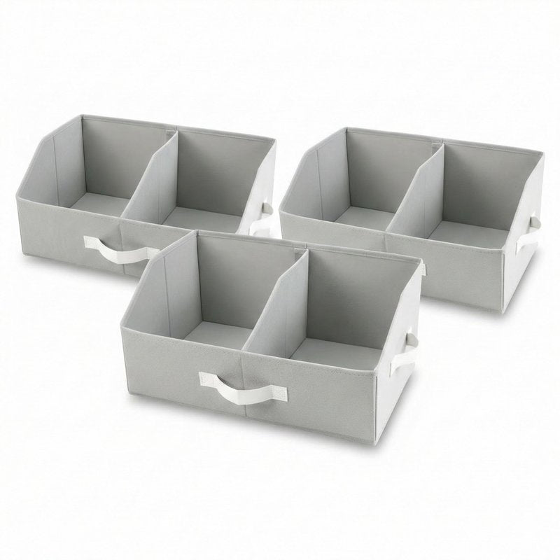 Closet Organizers And Storage - UPGRADED Trapezoid Storage Bin With Leather Handles & Adjustable Dividers, Fabric Collapsible Storage Bins For Clothes Storage & Shelf Organizer (3pcs,Small,Light Gray)