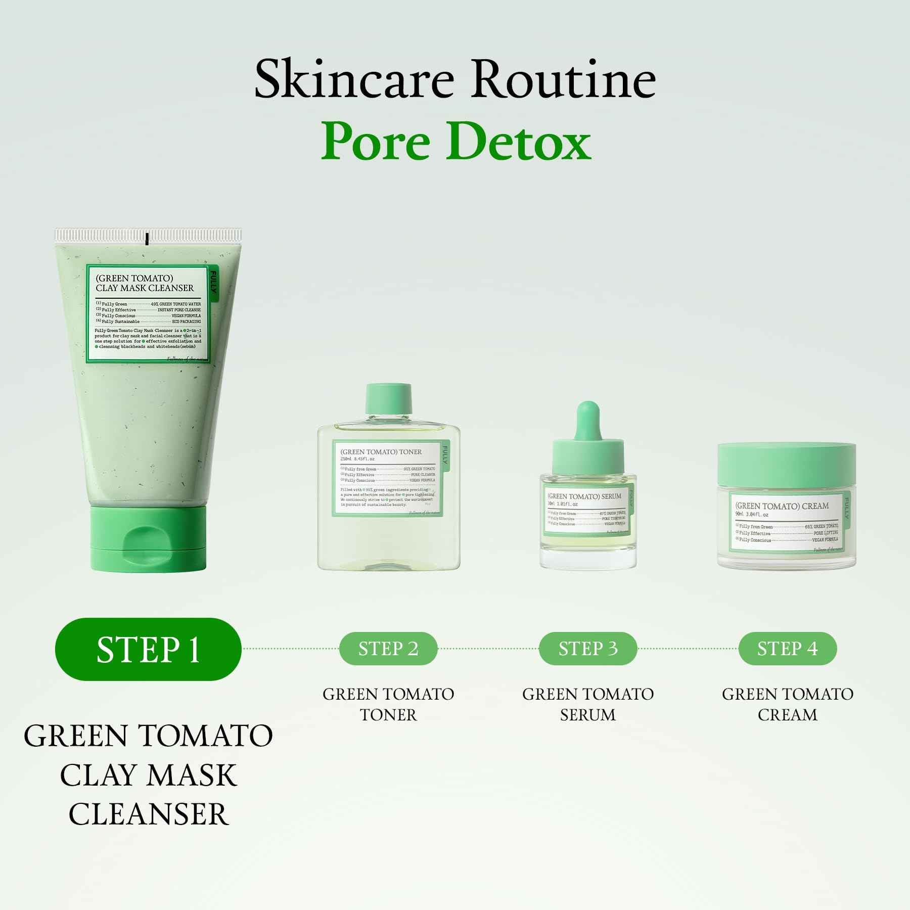 FULLY Green Tomato Pore Detox Clay Mask Cleanser, Pore Minimizing, Blackhead Care, Sebum Control, Exfoliation, Vegan, Face Wash, Sensitive Skin, Korean Skincare 4.05 fl.oz