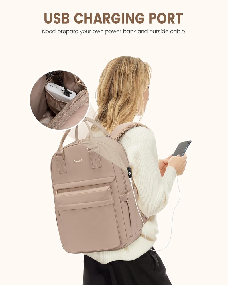 LOVEVOOK Laptop Backpack for Women - Stylish 15.6-Inch Waterproof Bag with USB Port | Vintage Travel Daypack