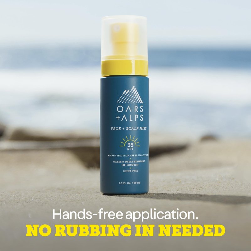 Oars + Alps Face & Scalp Sunscreen Spray Mist, SPF 35 Facial & Hair Sunscreen, Water & Sweat Resistant, Infused with Aloe Vera + Cucumber, Summer Splash Scent, 1.5oz, 2pk