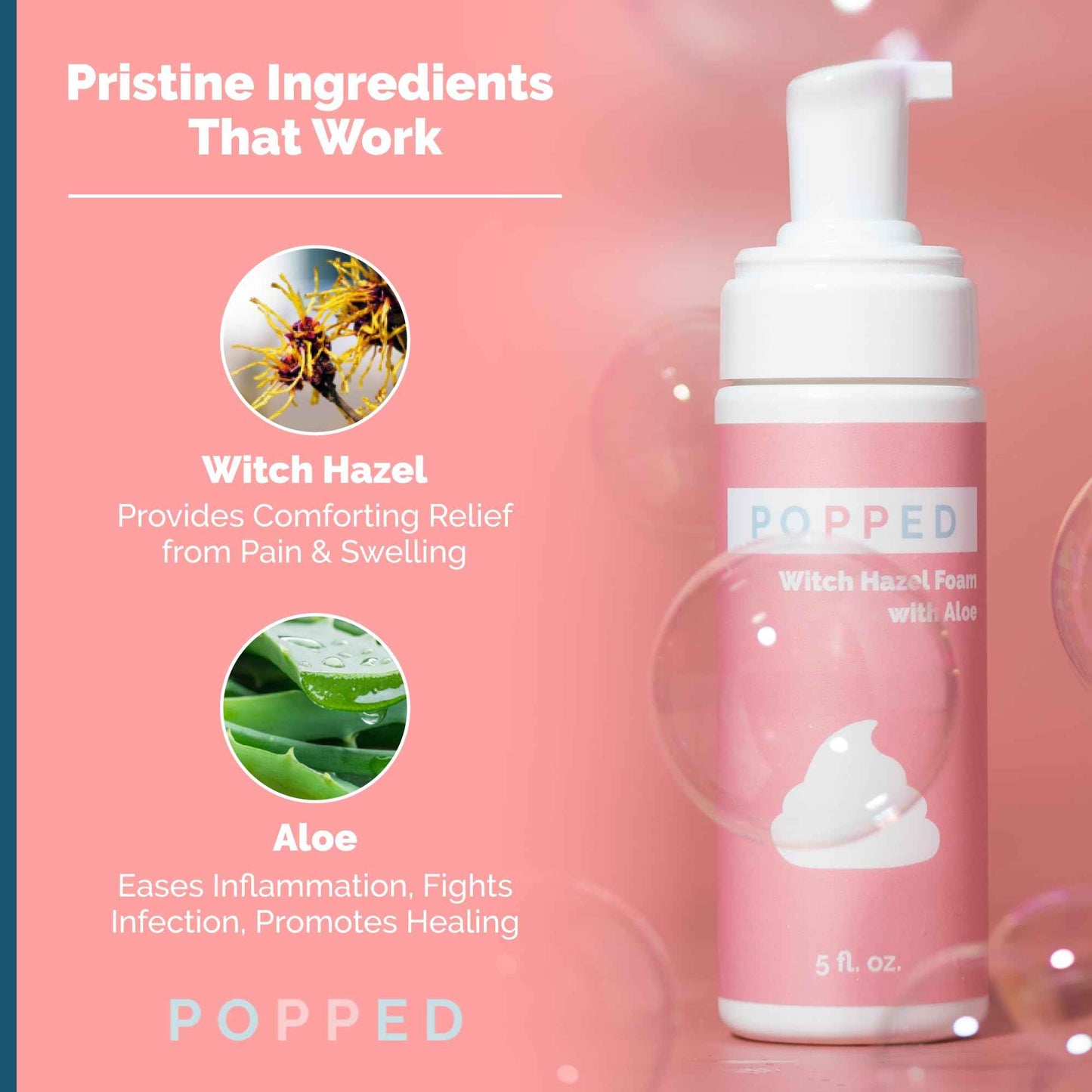 Popped Peri Bottle and Witch Hazel Foam with Aloe Postpartum Essentials Bundle