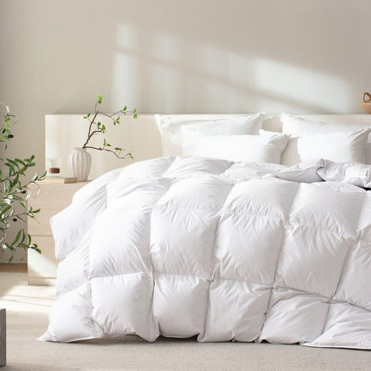 WENERSI Hungarian Down Feather Fiber Comforter Cal King Size,Hotel Style Bedding Comforter,750+ Fill Power,1200TC,100% Organic Cotton Fabric,All Season White Duvet Insert with 8 Corner Tabs