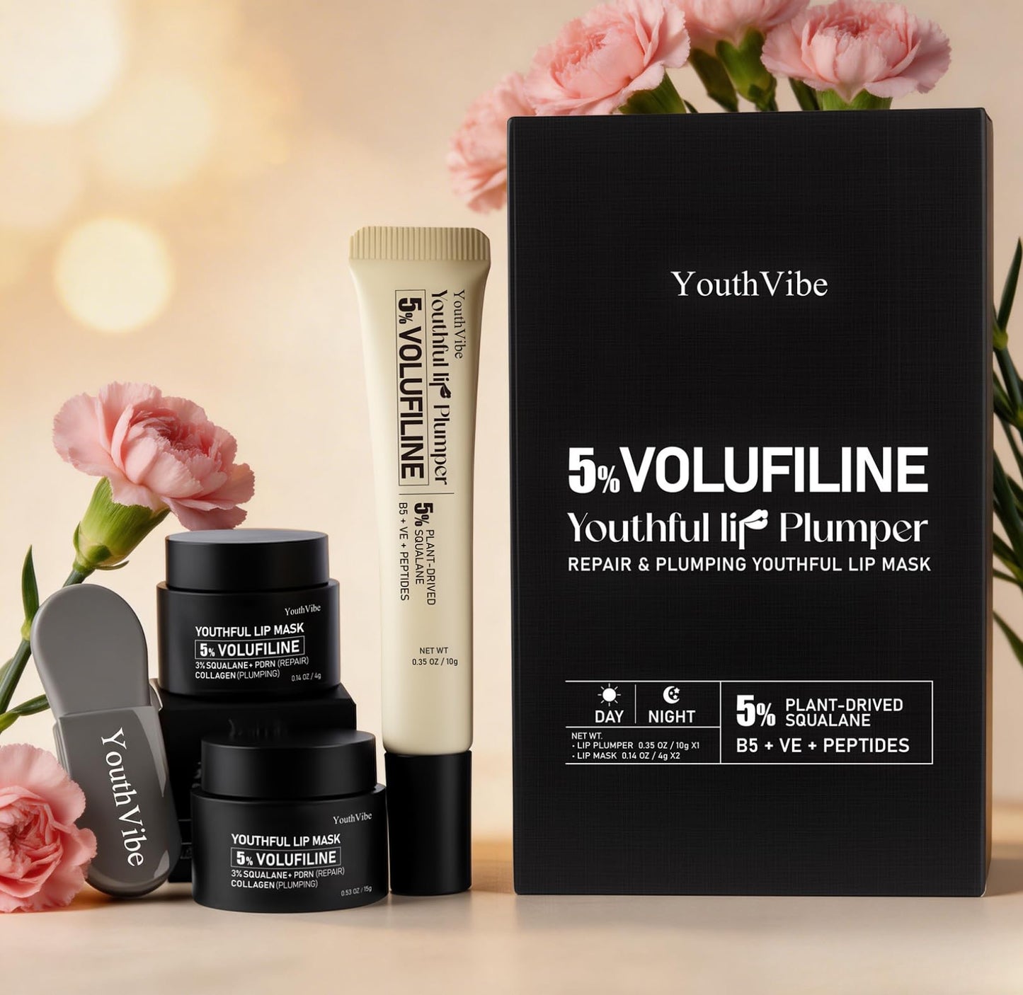 YouthVibe 5% Volufiline Lip Care Set, Nourishing & Hydrating Lip Plumper and Lip Mask with Squalane, Shea Butter, Collagen, Peptide & PDRN, Fuller-Looking Lips Over Time