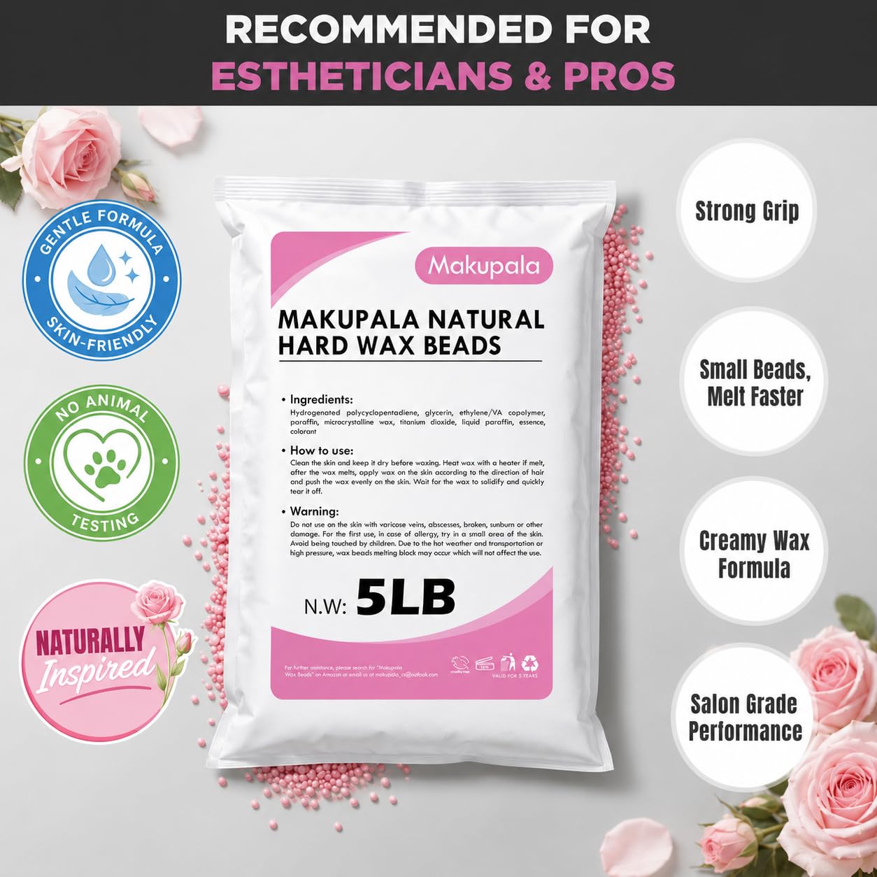 32 oz Hard Wax Beads, 2lb Waxing Beads for Full-Body Hair Removal, Brazilian & Bikini, Legs Underarms Face at Home & Professional Salon Refill Bulk Rosin-Free Natural Wax Bean for Sensitive Skin