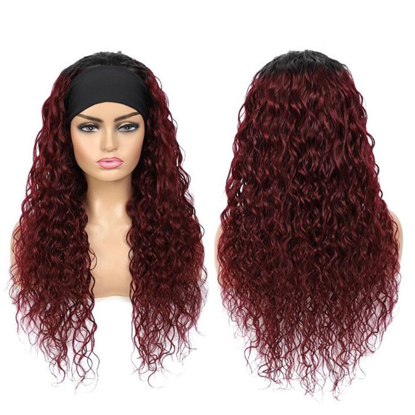 Aiterina Headband Wig deep wave human hair wigs for Black Women Brazilian Remy Hair Glueless Non Lace Front Wig 150% Density (14 inch, 1B/99J)