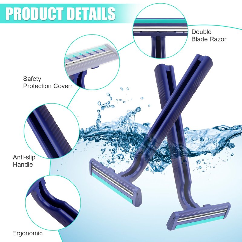 MAGDIY Disposable Razors Bulk for Men 100 Pack, Homeless Supplies Bulk, Twin Blade Mens Travel Supply Razor for Shaving, Safety Beard Shavers for Camping Bathing Hotel (Blue)