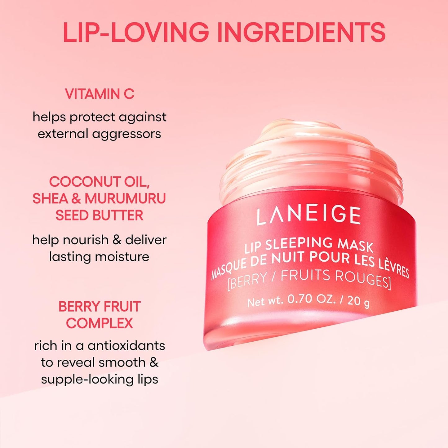 LANEIGE Lip Sleeping Mask - Hydrating Vitamin C Formula with Murumuru & Shea Butter for Flaky Lips | 0.7 oz