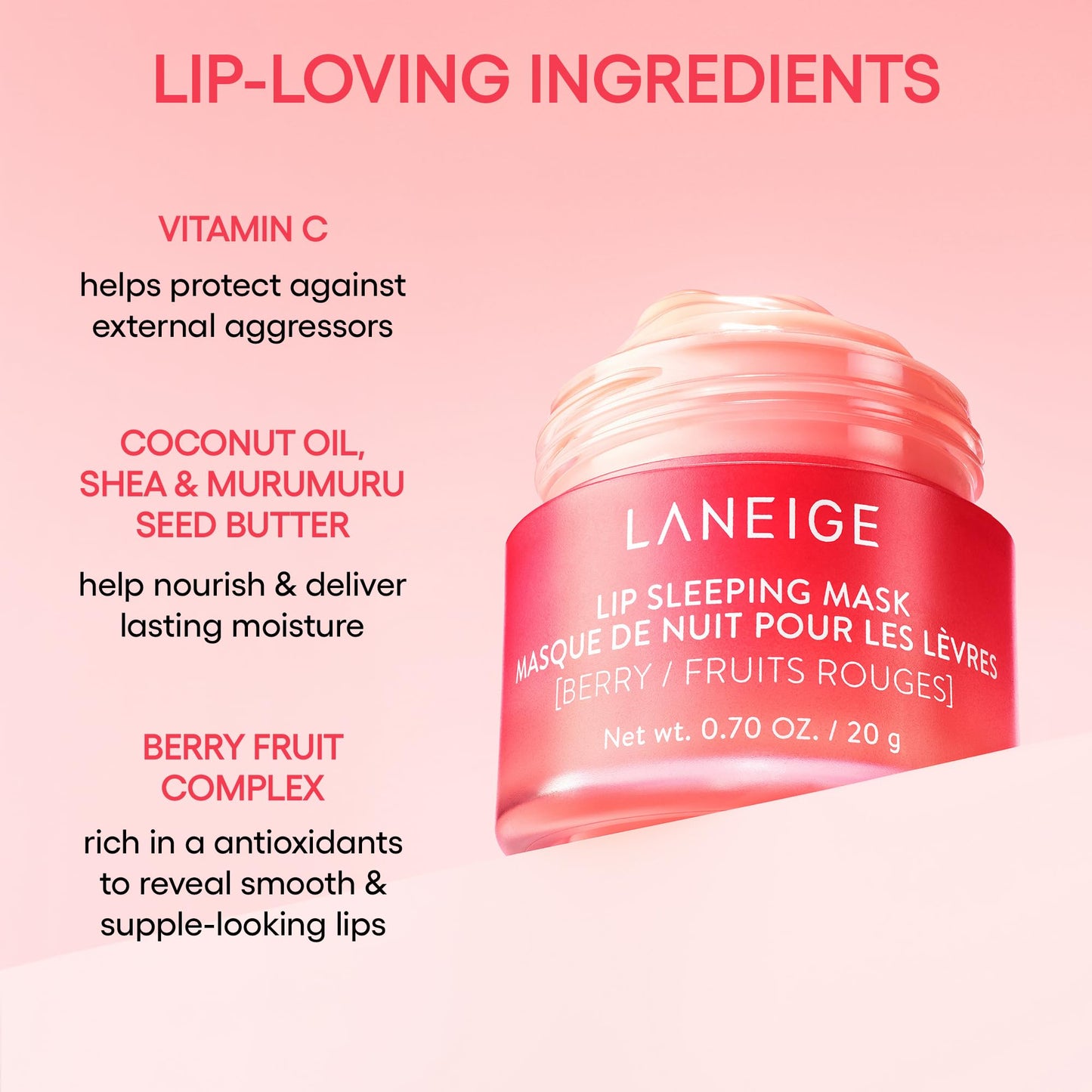 LANEIGE Lip Sleeping Mask: Hydrating & Nourishing Korean Overnight Lip Treatment Mask with Shea Butter, Vitamin C & Murumuru, Antioxidants For Flaky, Dry Lips | Korean Skin Care, Sweet Candy