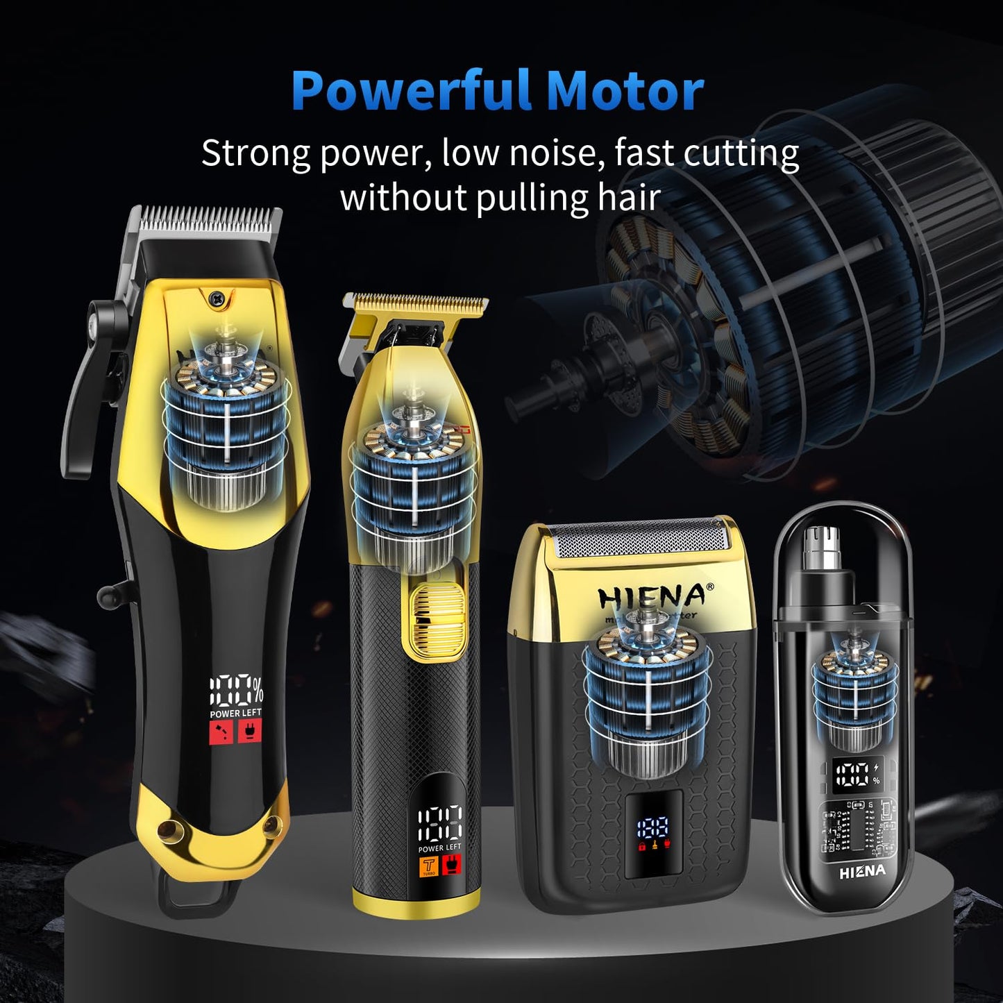 HIENA PRO Professional Hair Clipper Set, Cordless Barber Kit and Hair Cutting Set, Electric Foil Shavers and Beard Trimmers, Rechargeable Ear, Nose Hair Trimmer Set & Facial Grooming Tool
