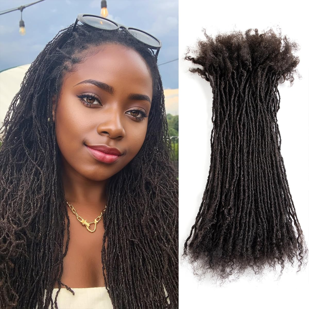 DAIXI Handmade Interlocking Sisterlocks Curly Tips 100% Real Human Hair Permanent Micro Locs Extensions Natural Looking Soft Dreadlocks Can Be Bleached and Dyed (1B - 0.2cm, 10 Inch 30 Strands)