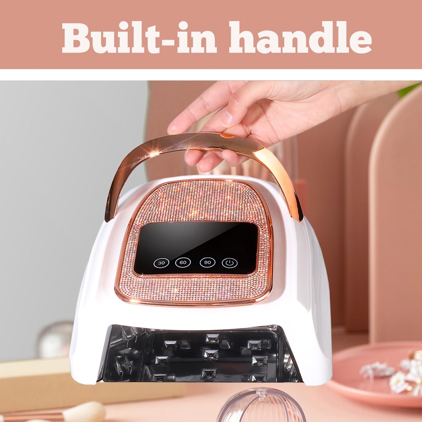 Cordless Rechargeable Nail Lamp 288W, Rechargeable UV Nail Dryer Gel Polish Curing Light with 4 Timers, Knob & Full LCD Display Screen, Magnetic Metal Mirror Base