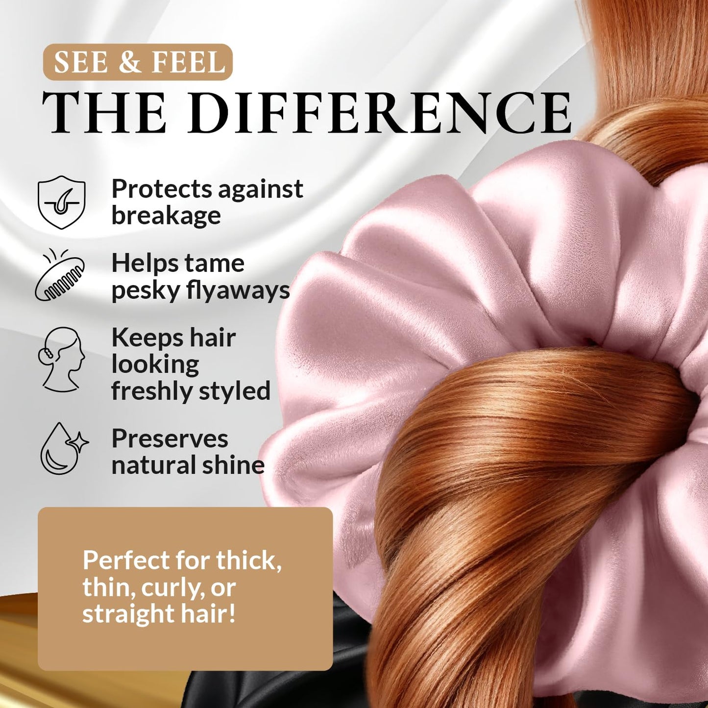 FORBDNSILK 100% Pure 22 Momme Mulberry Silk Scrunchies (Set of 3) | Highest grade (6A) Luxury Hair Ties| (Black,White,Pink) | (Black, Standard)