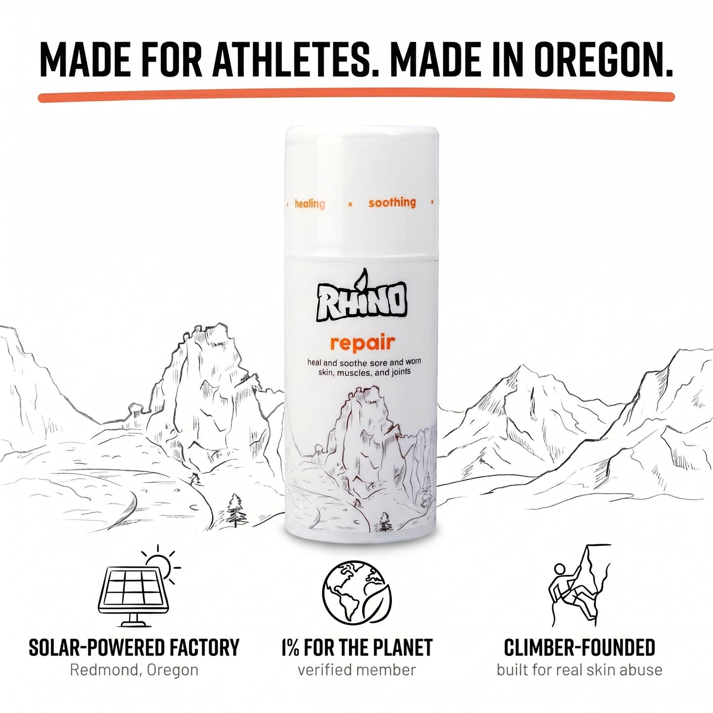 Rhino Skin Solutions Repair Cream Made for Your Adventure, Hand Repair Cream for Dry Cracked Hands, Non Greasy Hand Lotion with Honey and Tea Tree for Athletes and Workers, Made in USA (8 oz)