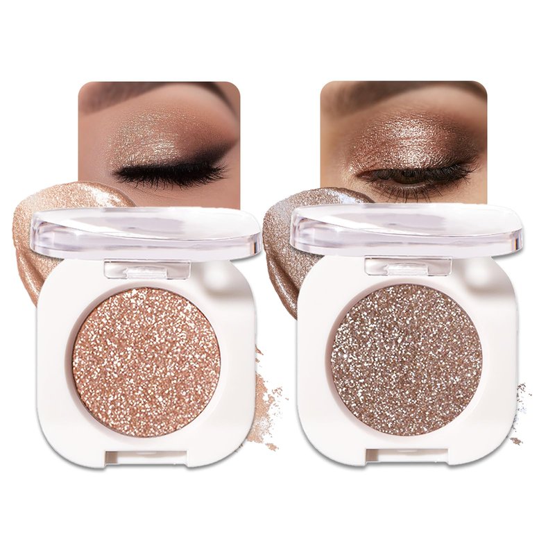 Enfuntins 2 Pcs Glitter Eyeshadow Single, Ultra-Fine Sparkling Diamond Shimmer, Long-Lasting Sheer Eye Makeup, Crease-Proof & Buildable Eye Shadow Topper, Gold & Brown Champagne