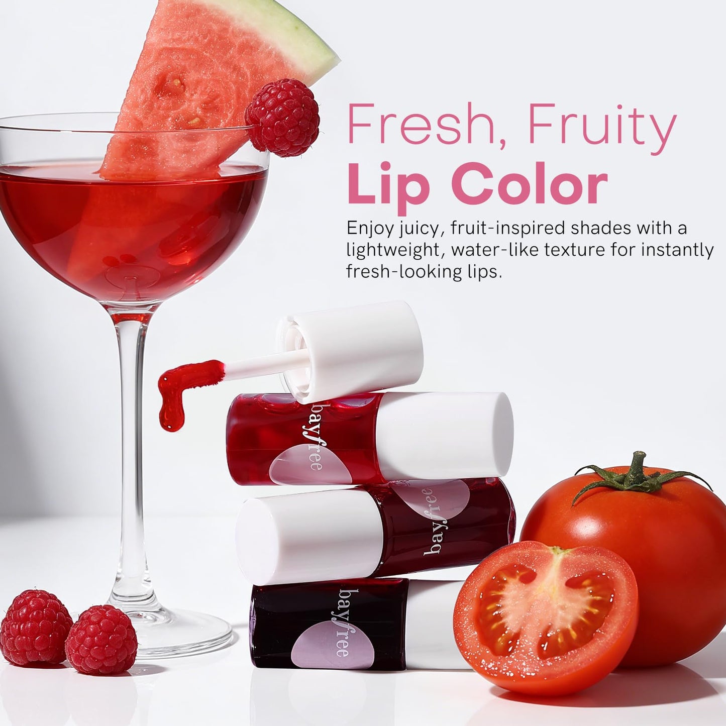 bayfree Lip Tint Stain Set, 3 PCS Korean Water Tint Lightweight Non-sticky, Waterproof Long Lasting Liquid Blush & Lip Stain, Transfer-Proof, Matte Finish Lip Color Makeup (fruit platter)